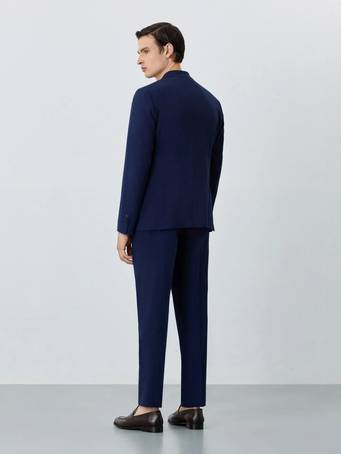 Slim Fit Seersucker Suit In Wool-elastane Blend