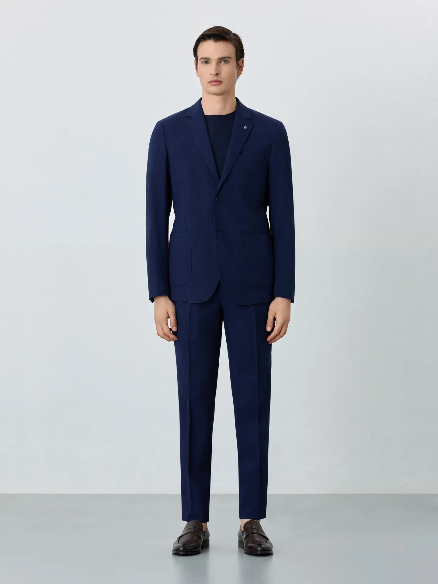 Slim Fit Seersucker Suit In Wool-elastane Blend