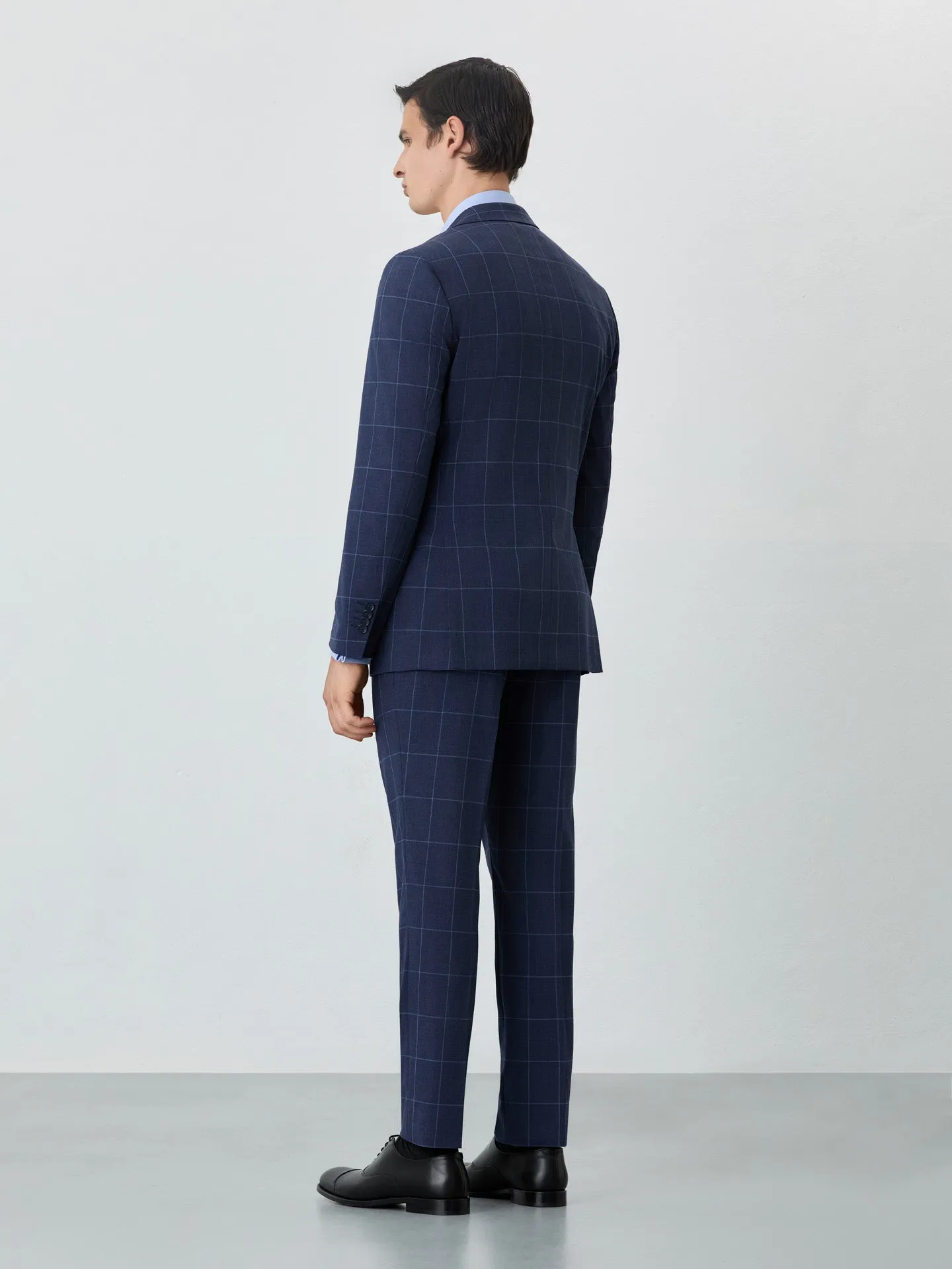 Slim Fit Windowpane Suit In Wool-elastane Blend