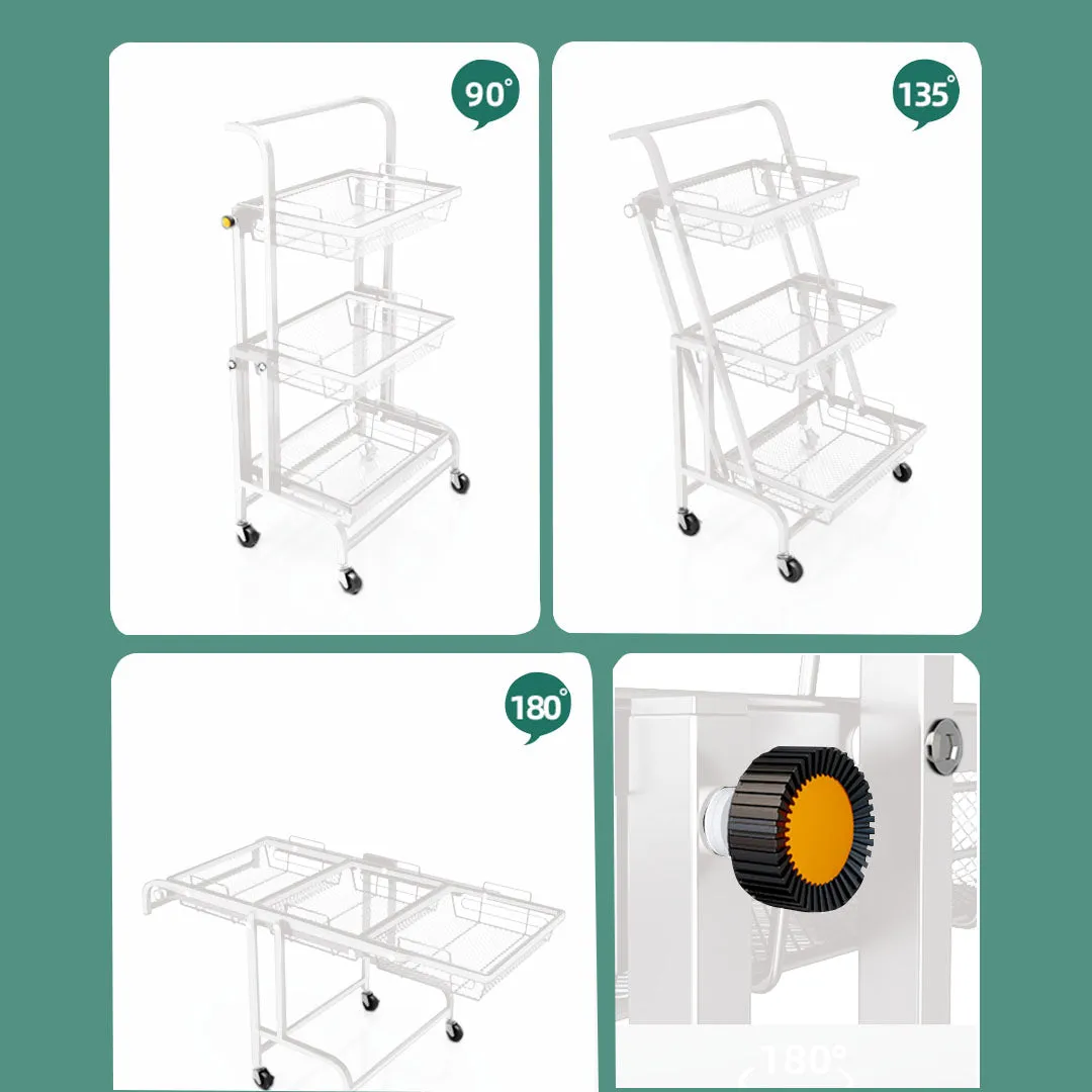 SOGA 3 Tier Steel White Adjustable Kitchen Cart Multi-Functional Shelves Portable Storage Organizer with Wheels