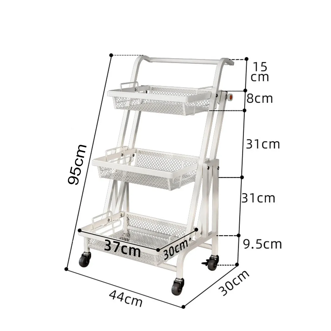 SOGA 3 Tier Steel White Adjustable Kitchen Cart Multi-Functional Shelves Portable Storage Organizer with Wheels