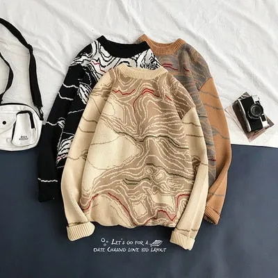 Soil Contour Pattern Cotton Knitted Sweater