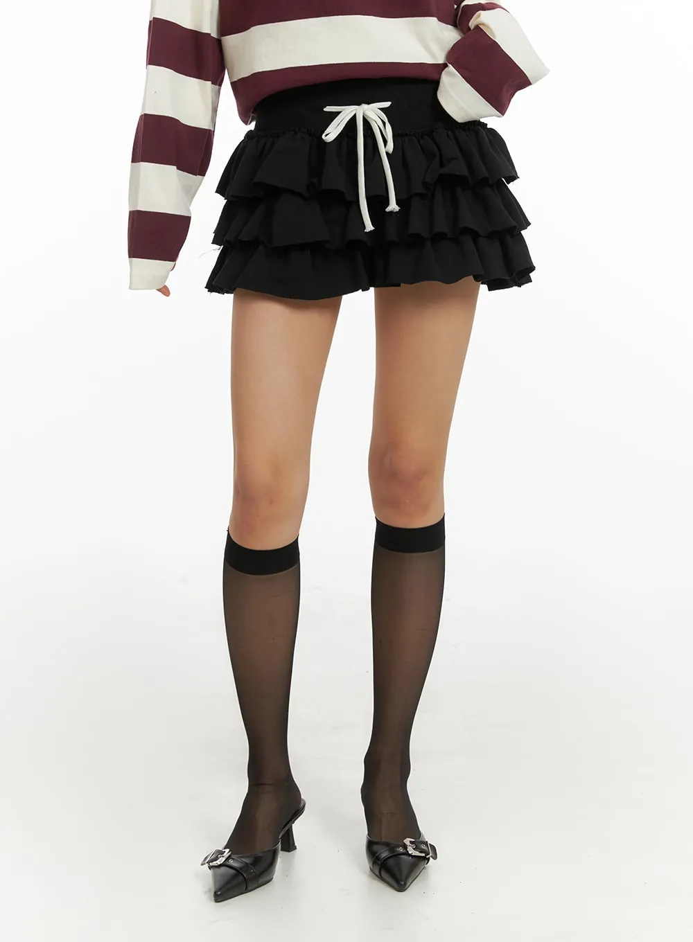 String Waist Ruffle Mini Skirt IA417