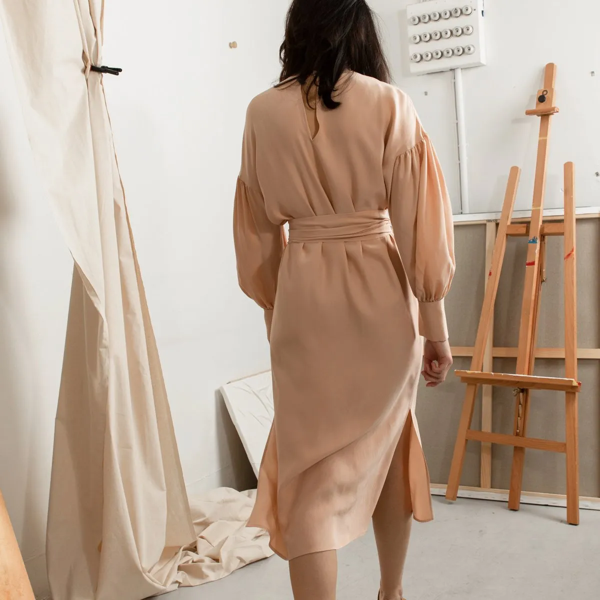 Sunday Silk Midi Dress In Powder Pink