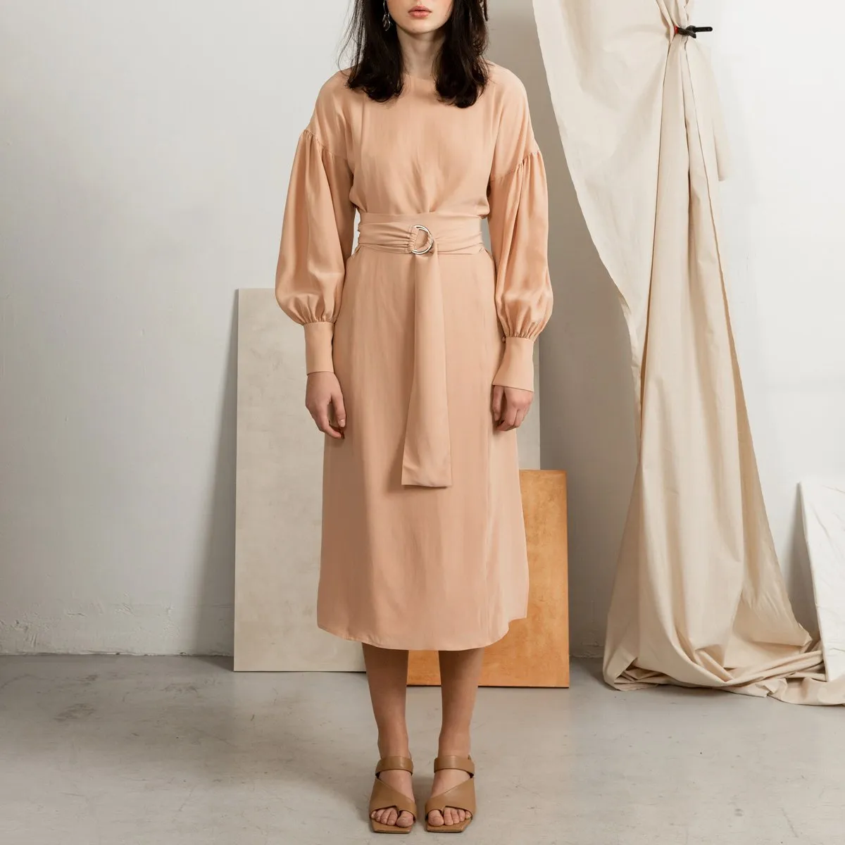 Sunday Silk Midi Dress In Powder Pink