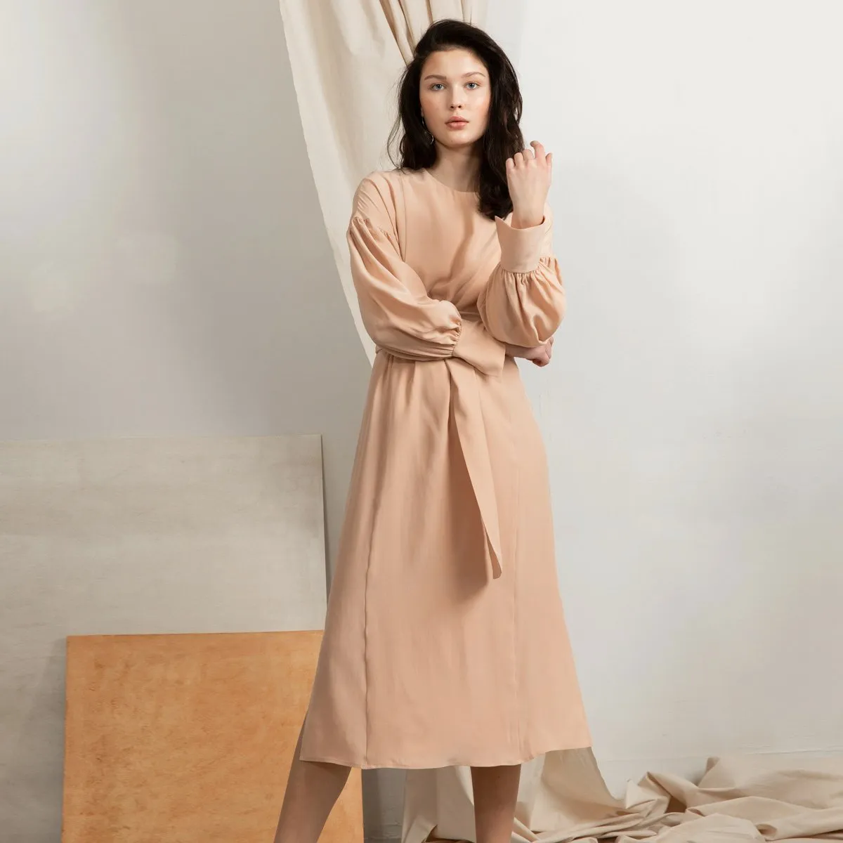 Sunday Silk Midi Dress In Powder Pink