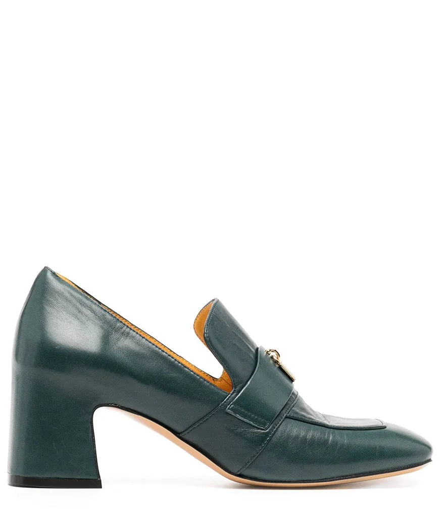 Teal Leather Lock Heel Loafer