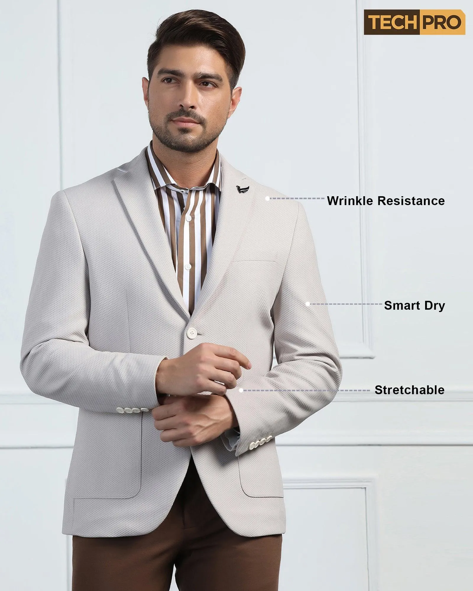 TechPro Formal Off White Textured Blazer - Renault