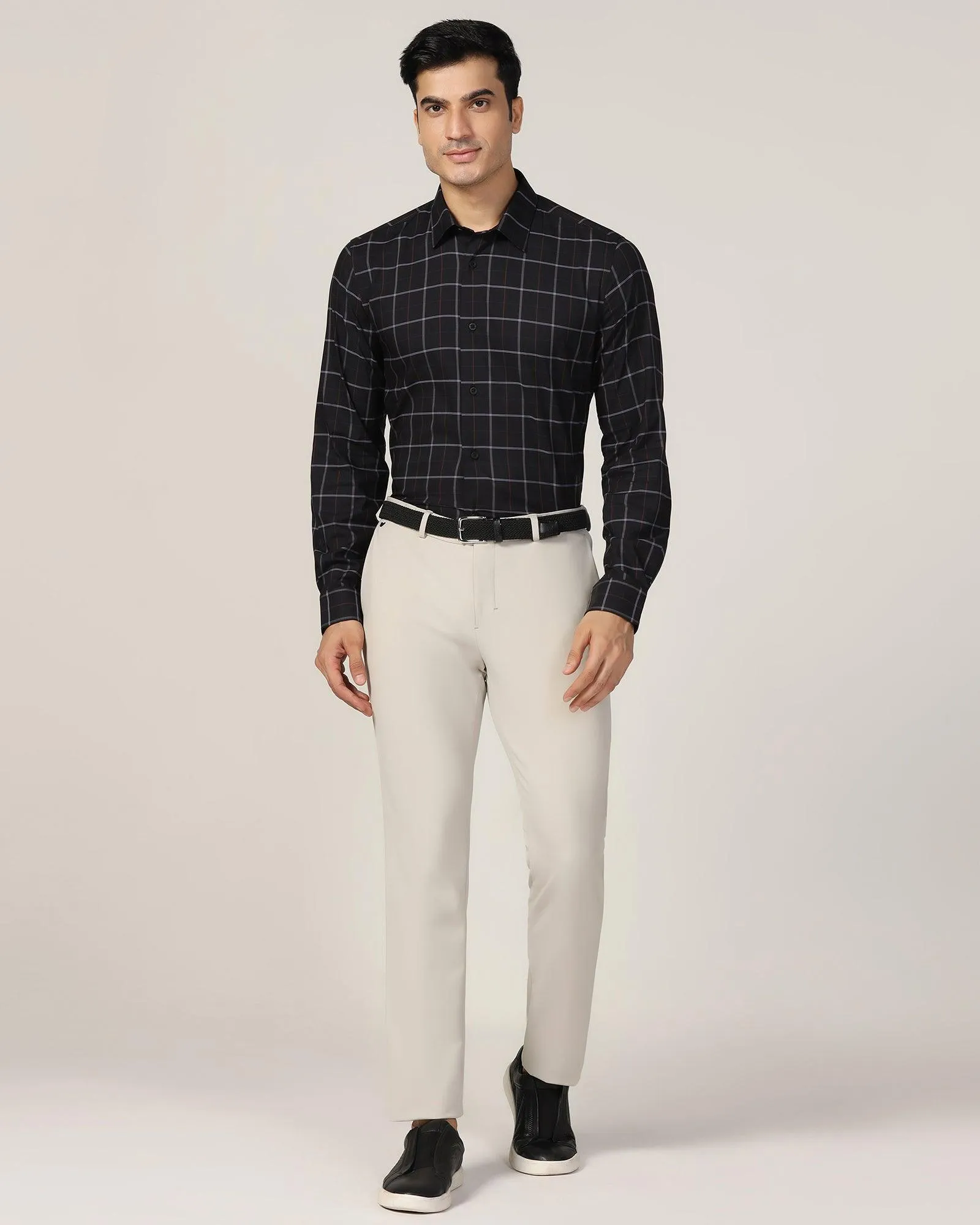 TechPro Slim Fit B-91 Formal Off White Solid Trouser - Ashley