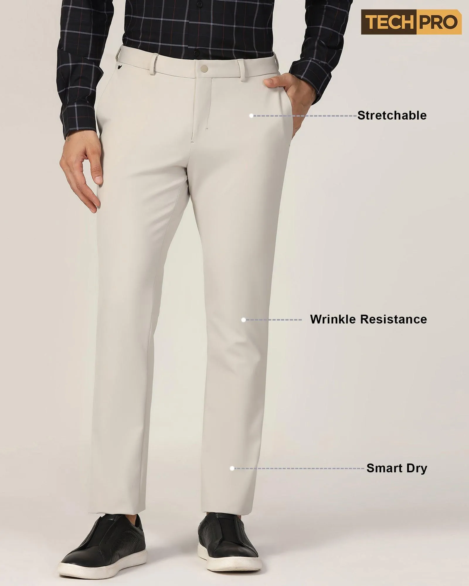 TechPro Slim Fit B-91 Formal Off White Solid Trouser - Ashley