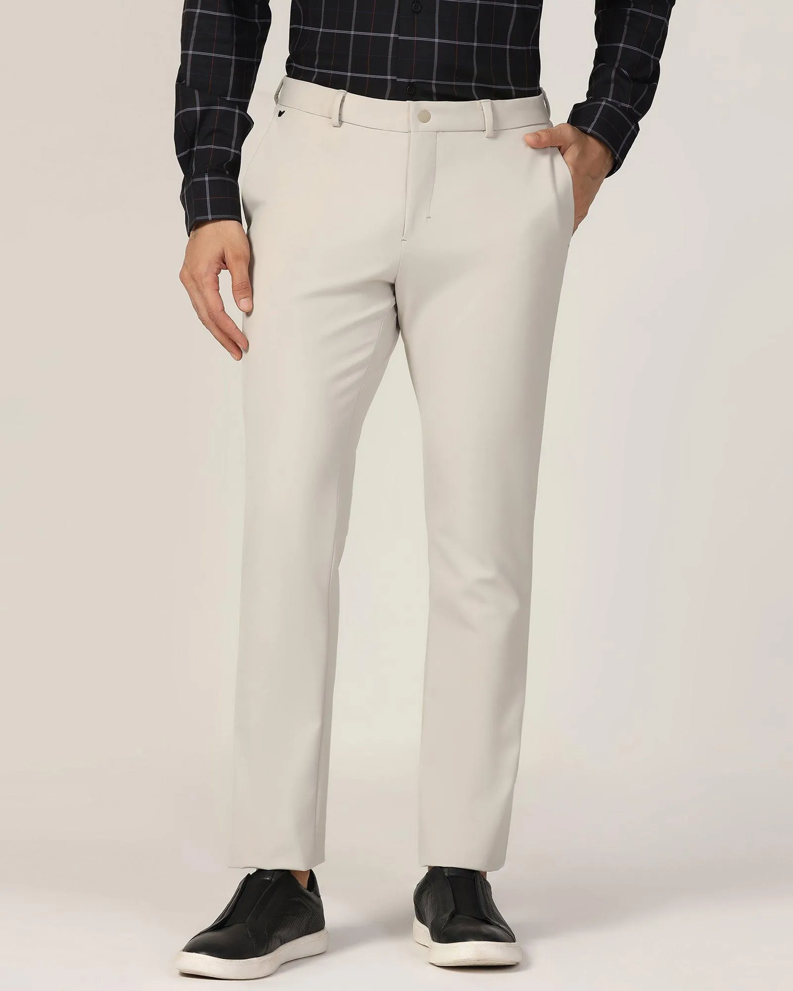 TechPro Slim Fit B-91 Formal Off White Solid Trouser - Ashley