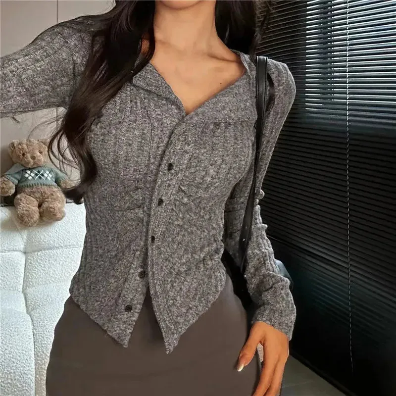 Thin Vintage Cozy Long Sleeve Elegant Single-breasted Fashionable Stylish Jumper Sweater