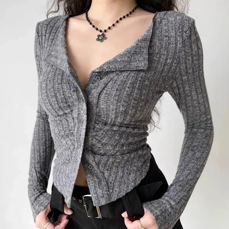 Thin Vintage Cozy Long Sleeve Elegant Single-breasted Fashionable Stylish Jumper Sweater