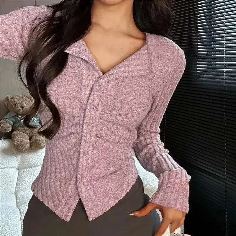 Thin Vintage Cozy Long Sleeve Elegant Single-breasted Fashionable Stylish Jumper Sweater