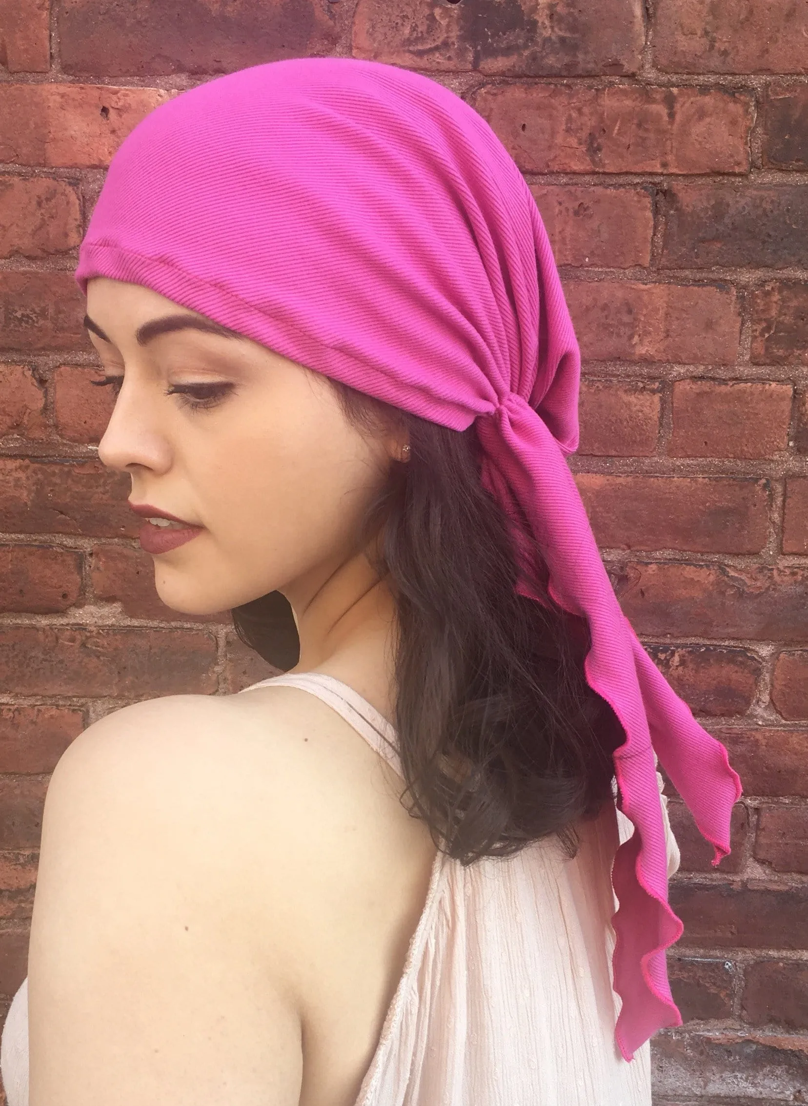 Tie Back Hat Scarf Covering For Women Without Hair Or With Long Hair Soft Pink Pre-Tied Bandana Hijab Tichel