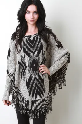 Tribal Dolman Sleeve Poncho Sweater