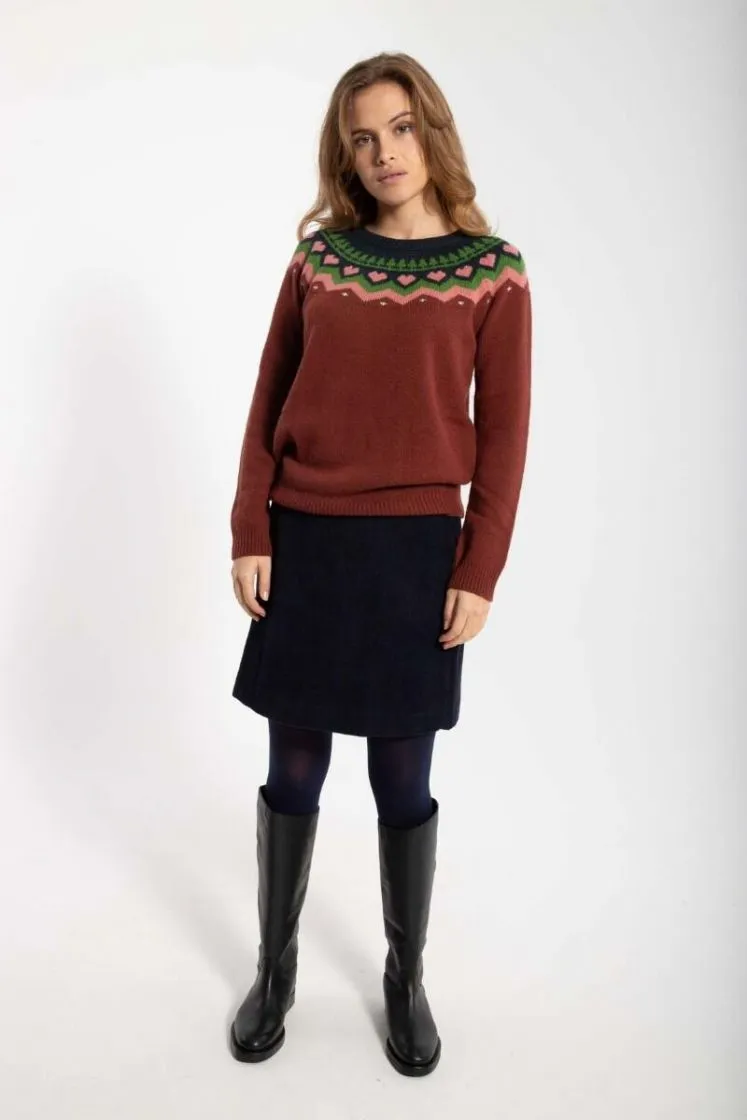 Trui met Scandinavisch patroon | Danefae Anne sweater wine red/old rose/fall jungle