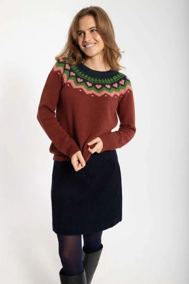 Trui met Scandinavisch patroon | Danefae Anne sweater wine red/old rose/fall jungle