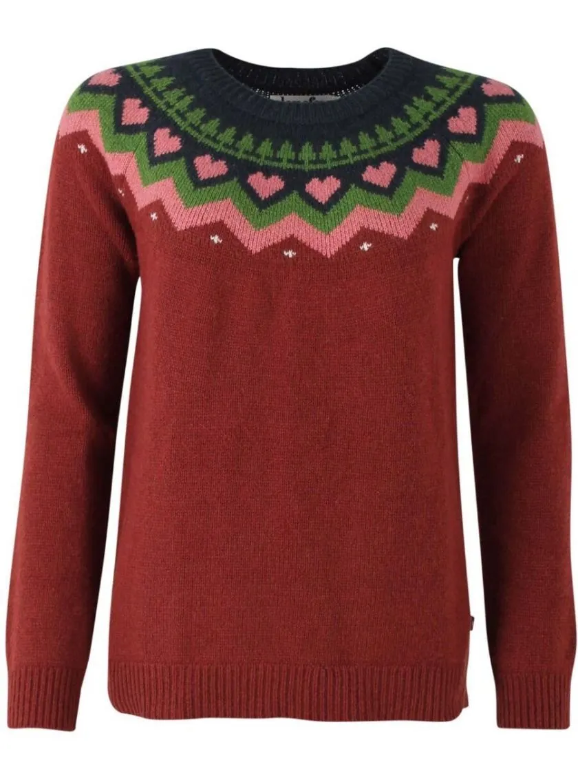 Trui met Scandinavisch patroon | Danefae Anne sweater wine red/old rose/fall jungle