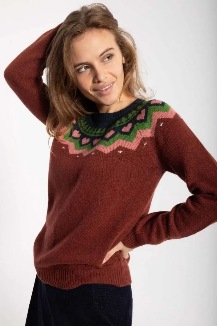 Trui met Scandinavisch patroon | Danefae Anne sweater wine red/old rose/fall jungle