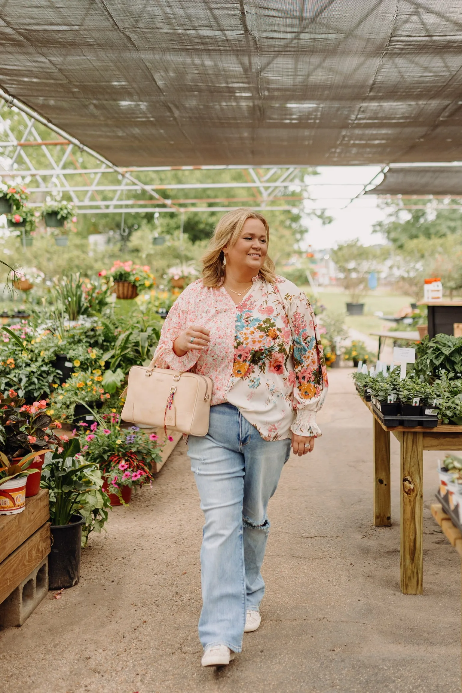 Tulip Time Floral Mix Print Button Up Blouse in Pink