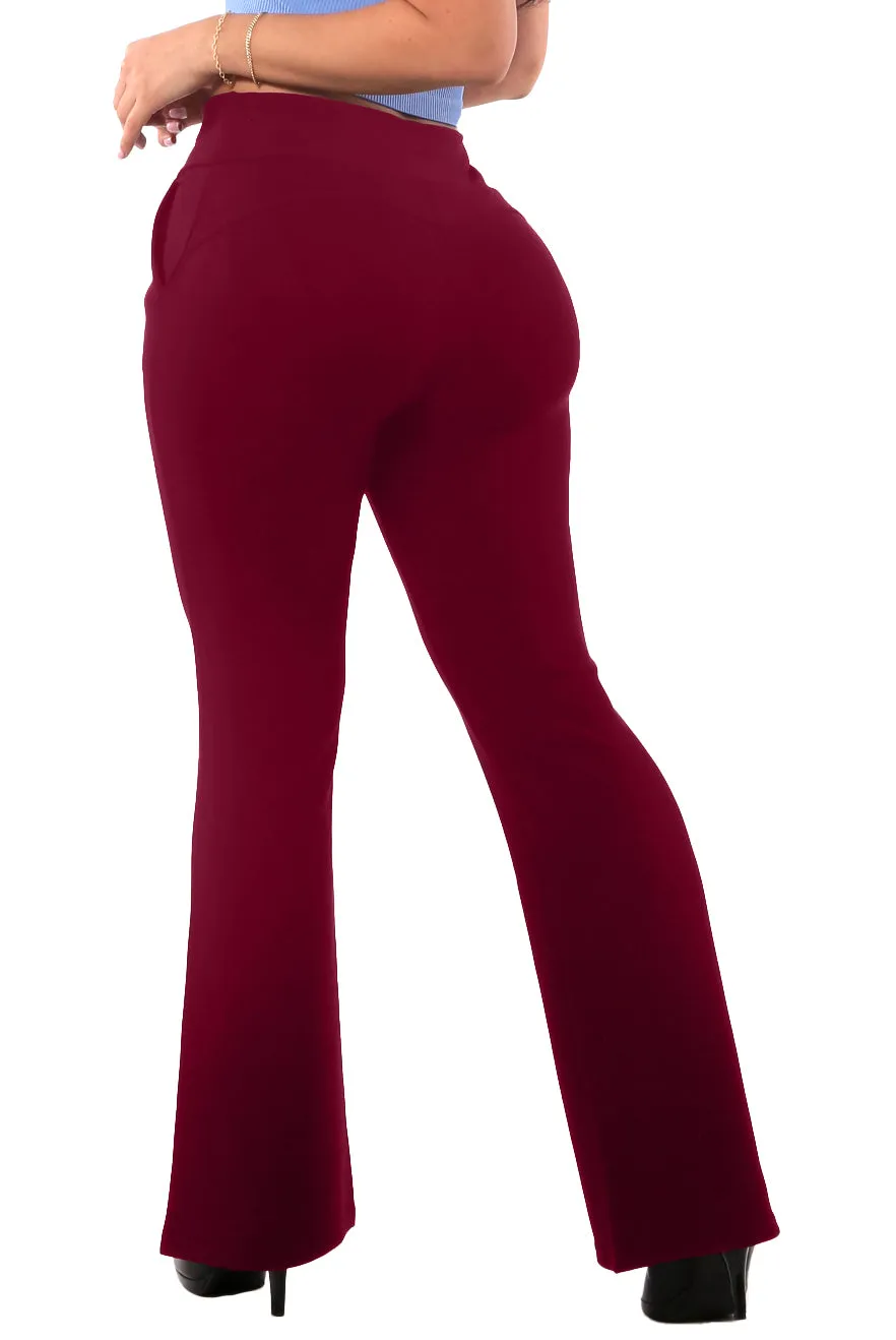 Tummy Control Butt Sculpting Flare Pants With Pockets - Zinfandel