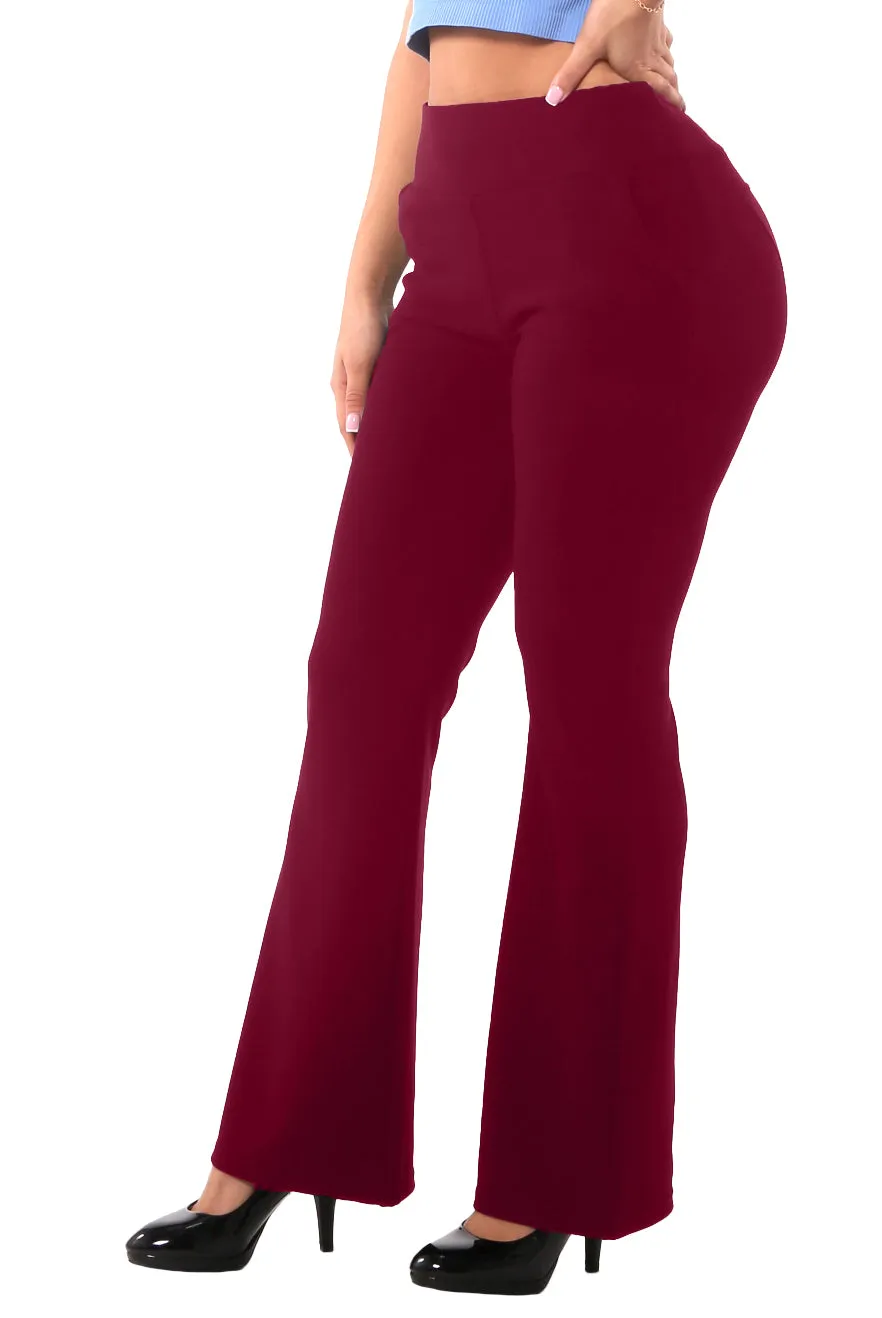 Tummy Control Butt Sculpting Flare Pants With Pockets - Zinfandel