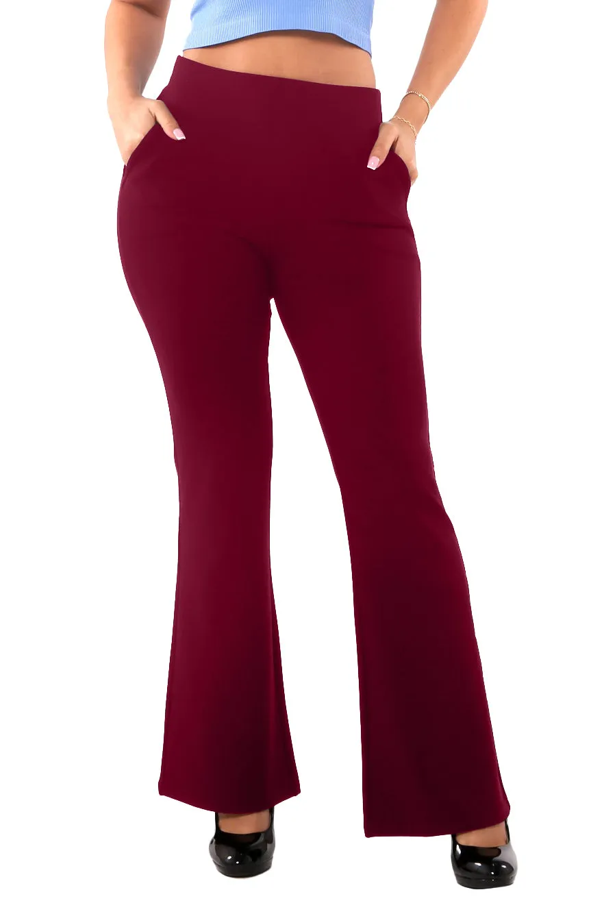 Tummy Control Butt Sculpting Flare Pants With Pockets - Zinfandel