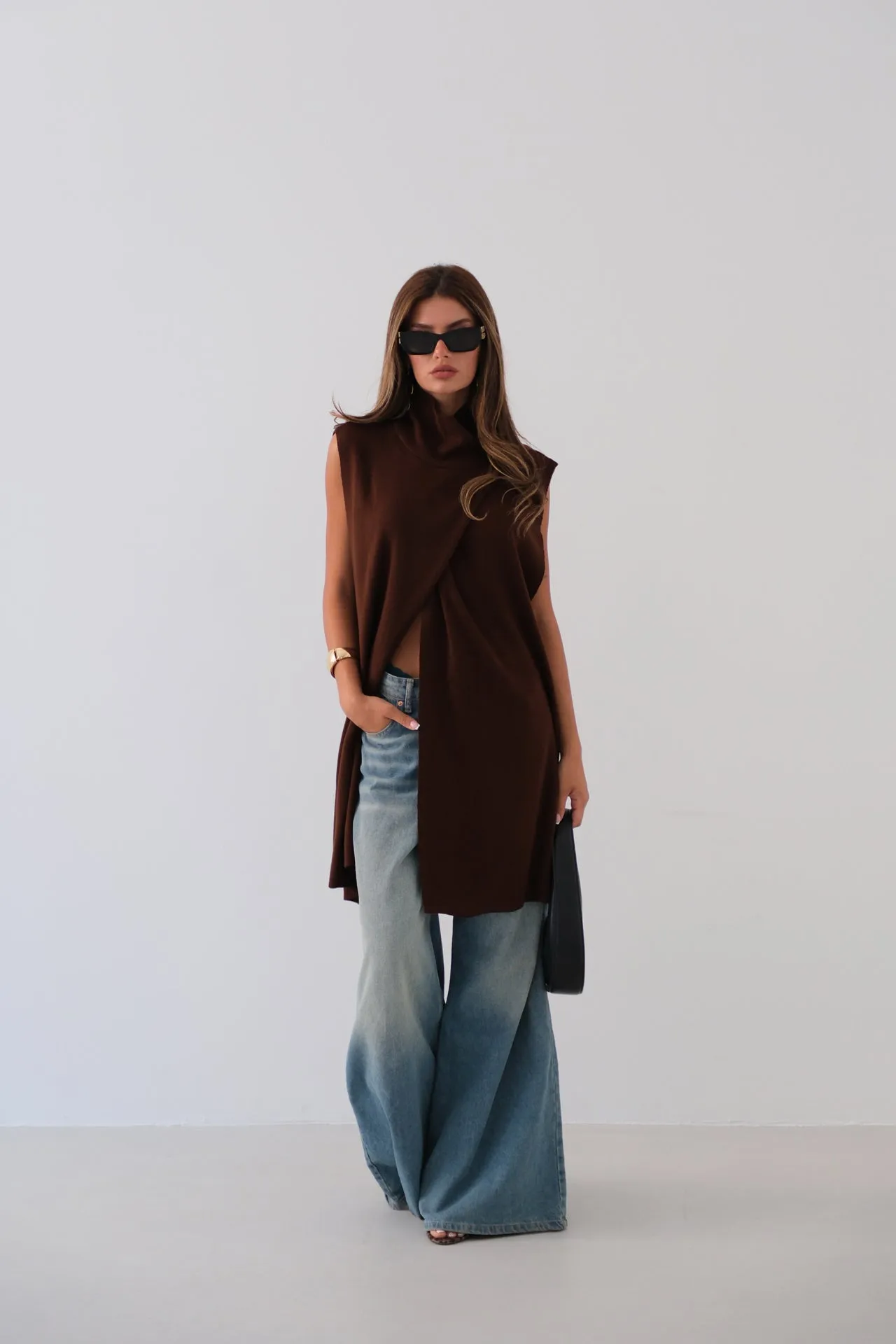 Turtleneck Sleeveless Knit Poncho