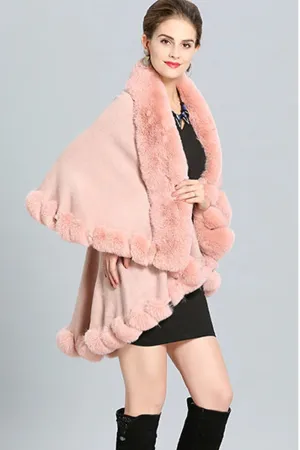 Ultra Soft Faux Fur Double Layer Poncho Cape