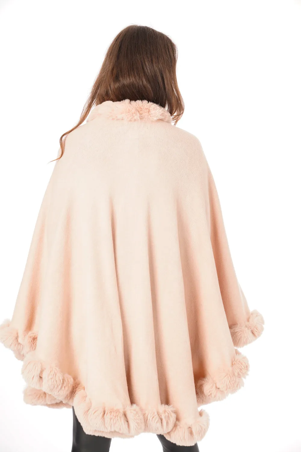 Ultra Soft Faux Fur Trim Swing Poncho Cape