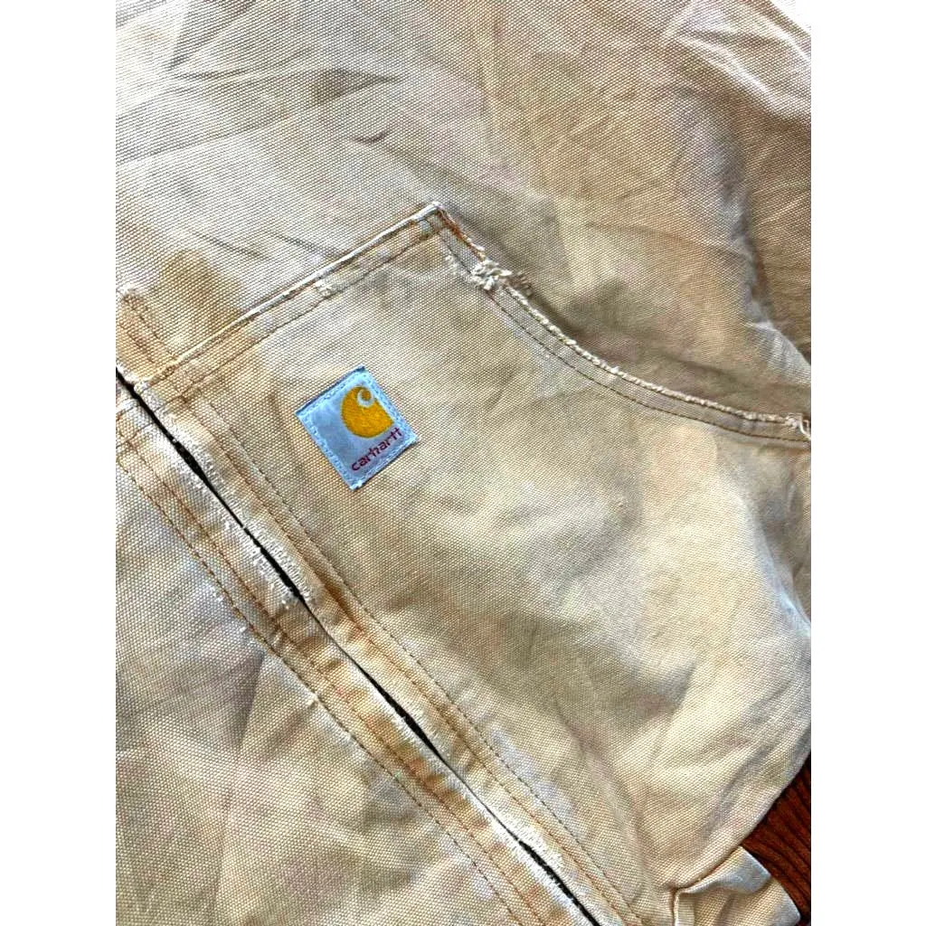 Vintage 1990's Carhartt Quilt Lined Light Brown Hooded Workwear Jacket