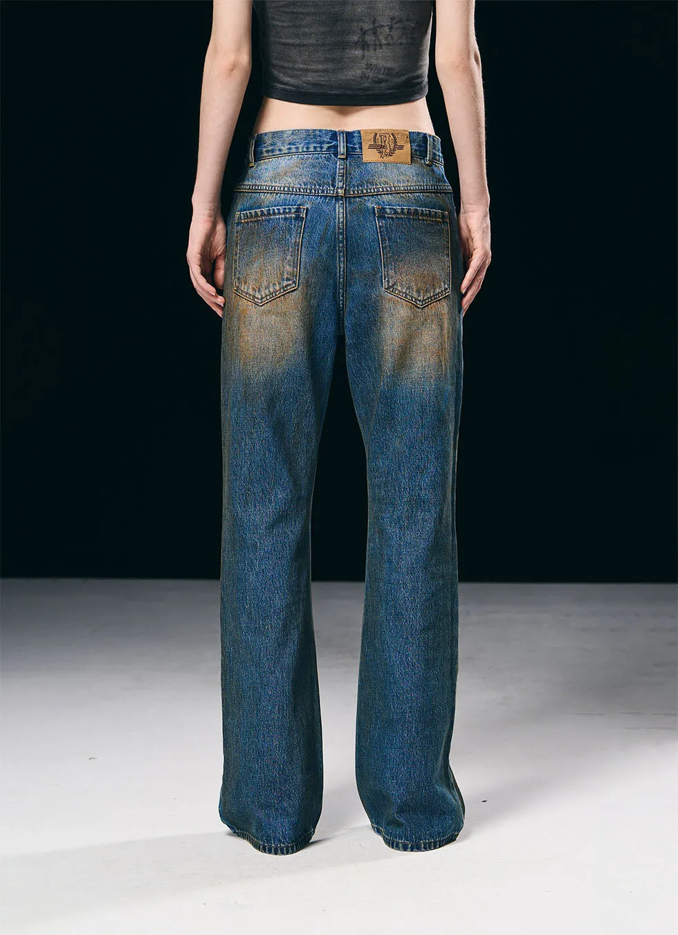 Washed Flared Mid-Rise Denim Pants