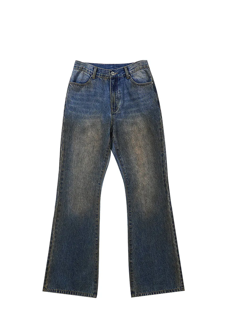 Washed Flared Mid-Rise Denim Pants