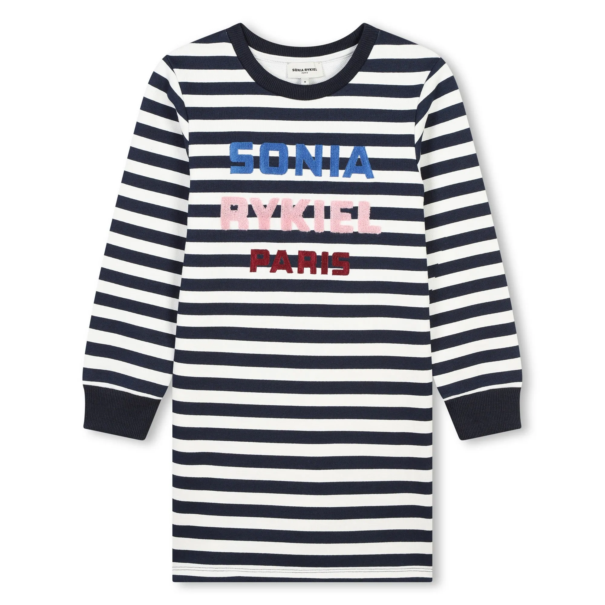 White/Navy Logo Stripes Dress