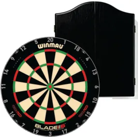 Winmau Blade 6 Triple Core Dartboard With Black Cabinet Plus Free Set of Darts