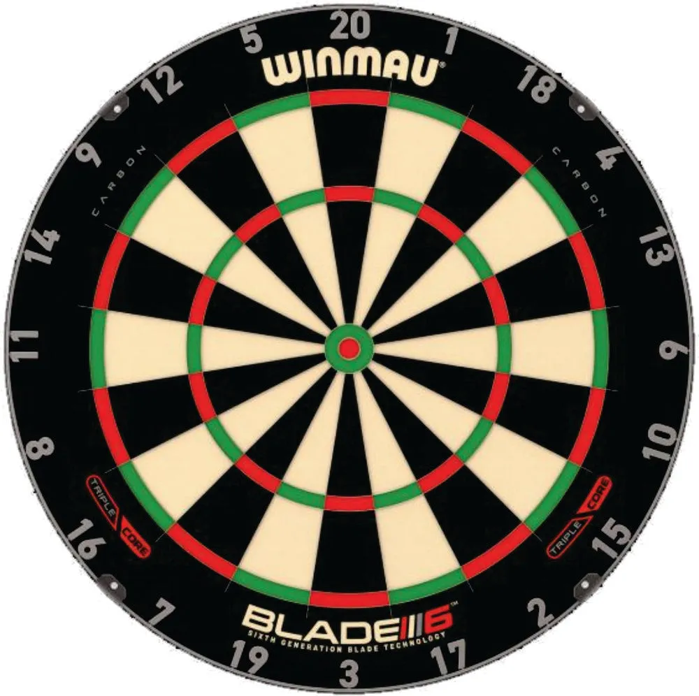 Winmau Blade 6 Triple Core Dartboard with Mancave Cabinet Plus Free Set of Darts