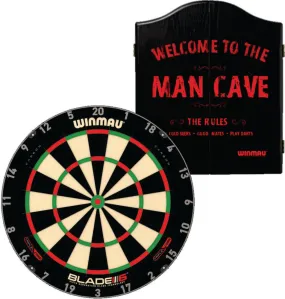 Winmau Blade 6 Triple Core Dartboard with Mancave Cabinet Plus Free Set of Darts