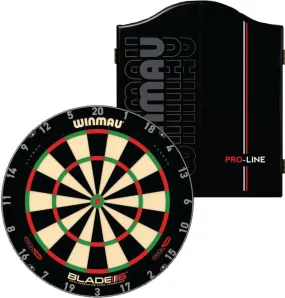 Winmau Blade 6 Triple Core Dartboard With Pro-Line Cabinet Plus Free Set of Darts