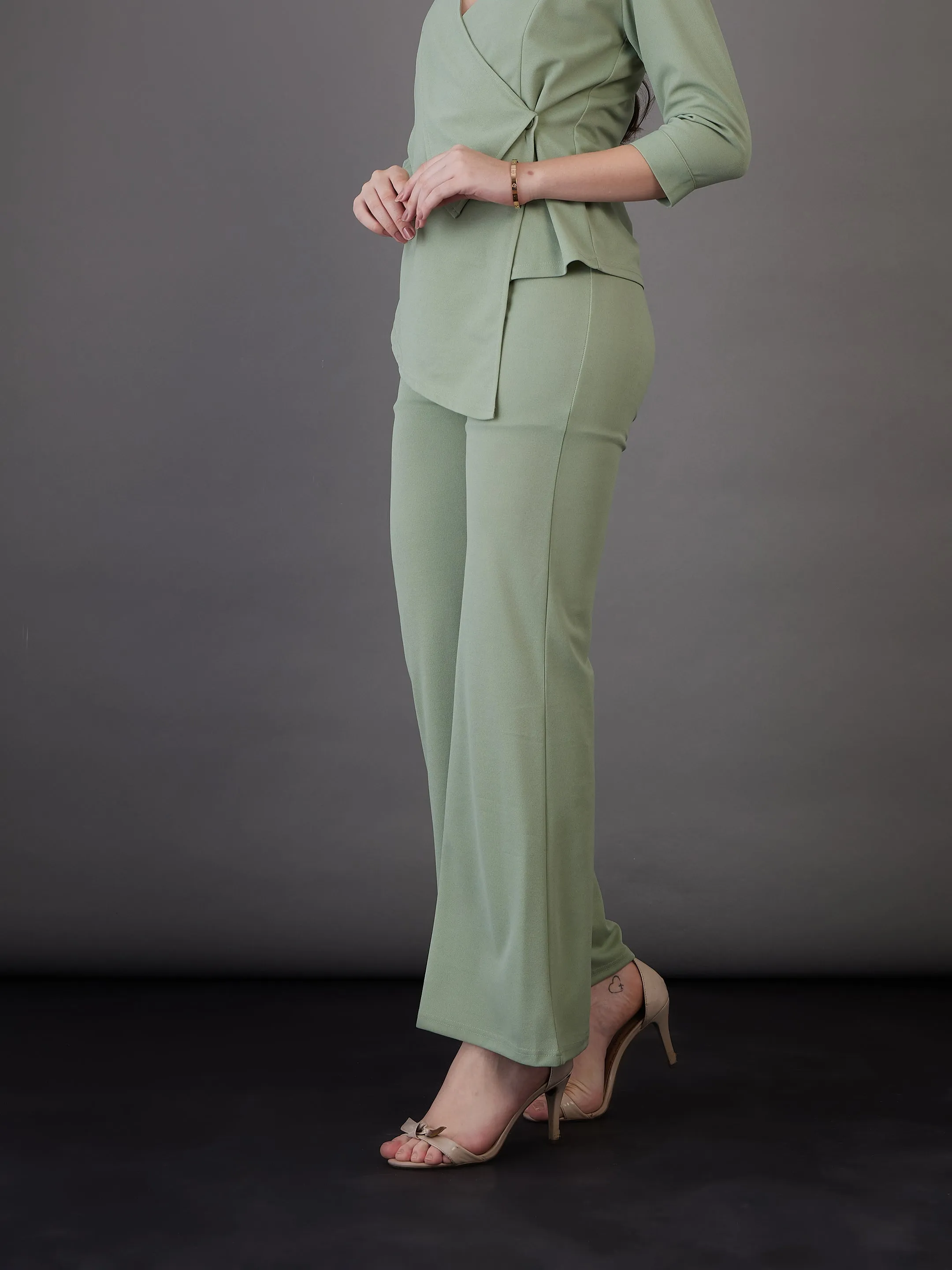 Women Green Knitted Bell Bottom Pants