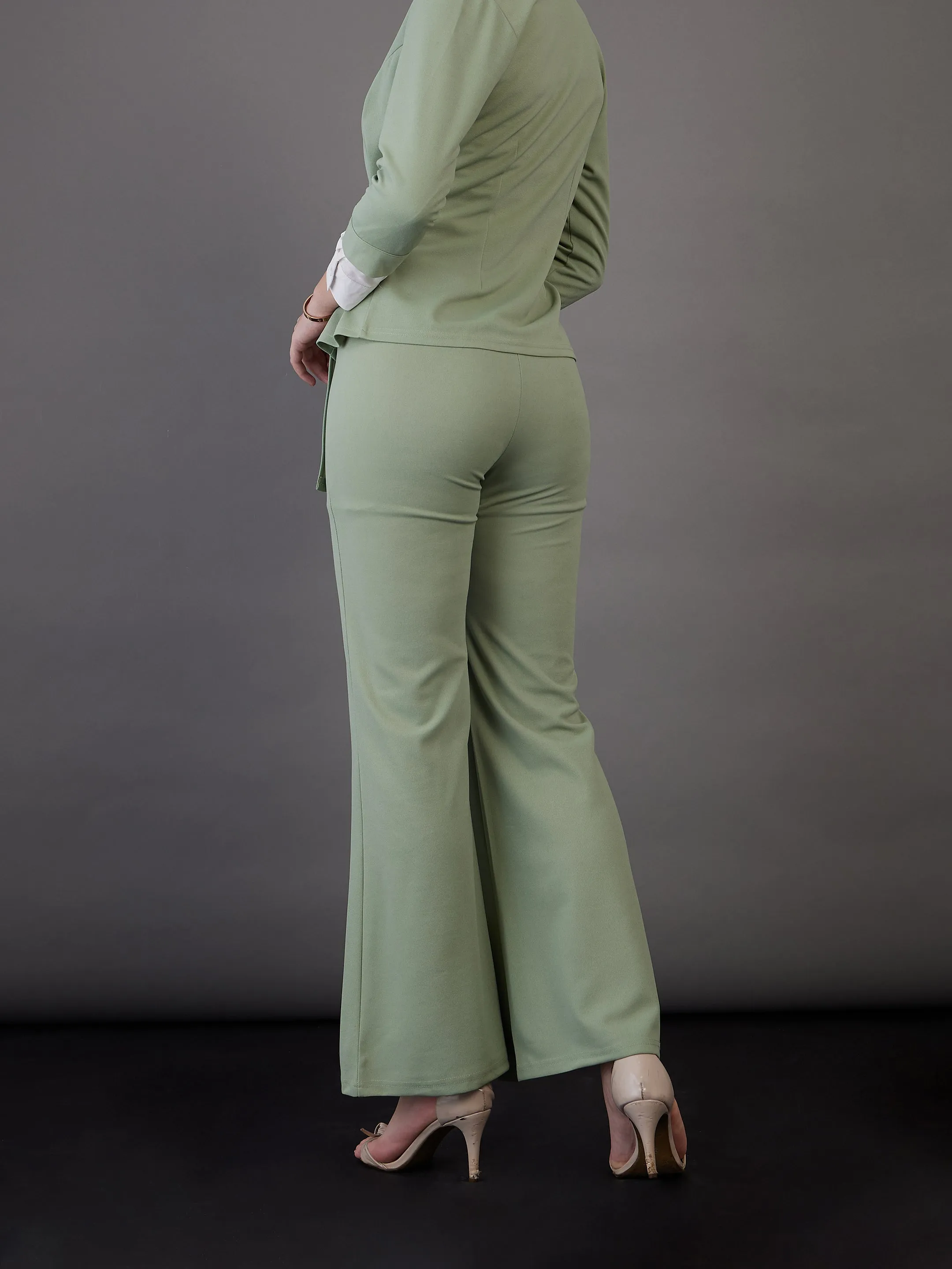 Women Green Knitted Bell Bottom Pants