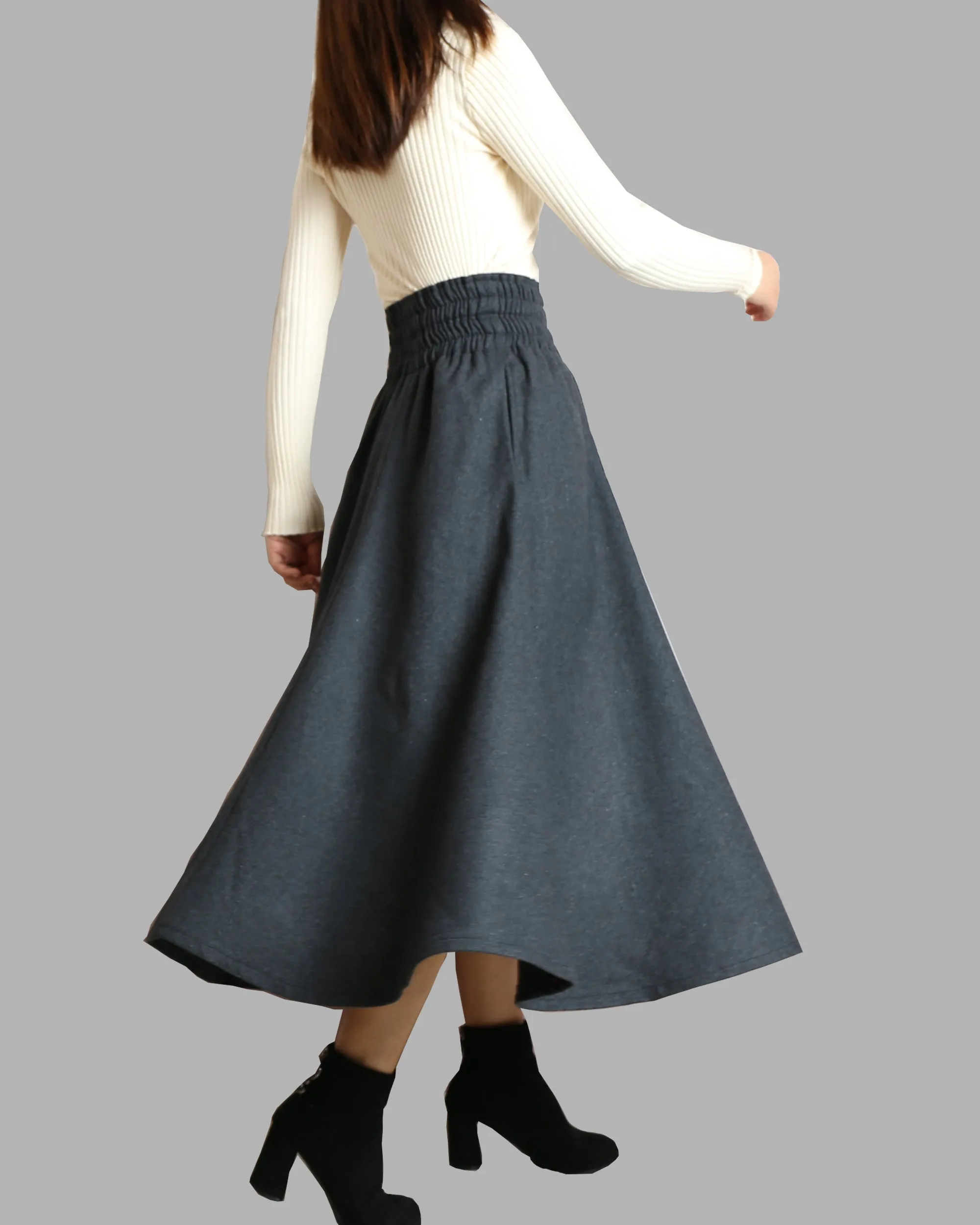 Women's elastic waist skirt/winter skirt/wool skirt/flared skirt/maxi skirt/ankle length skirt(Q1099)