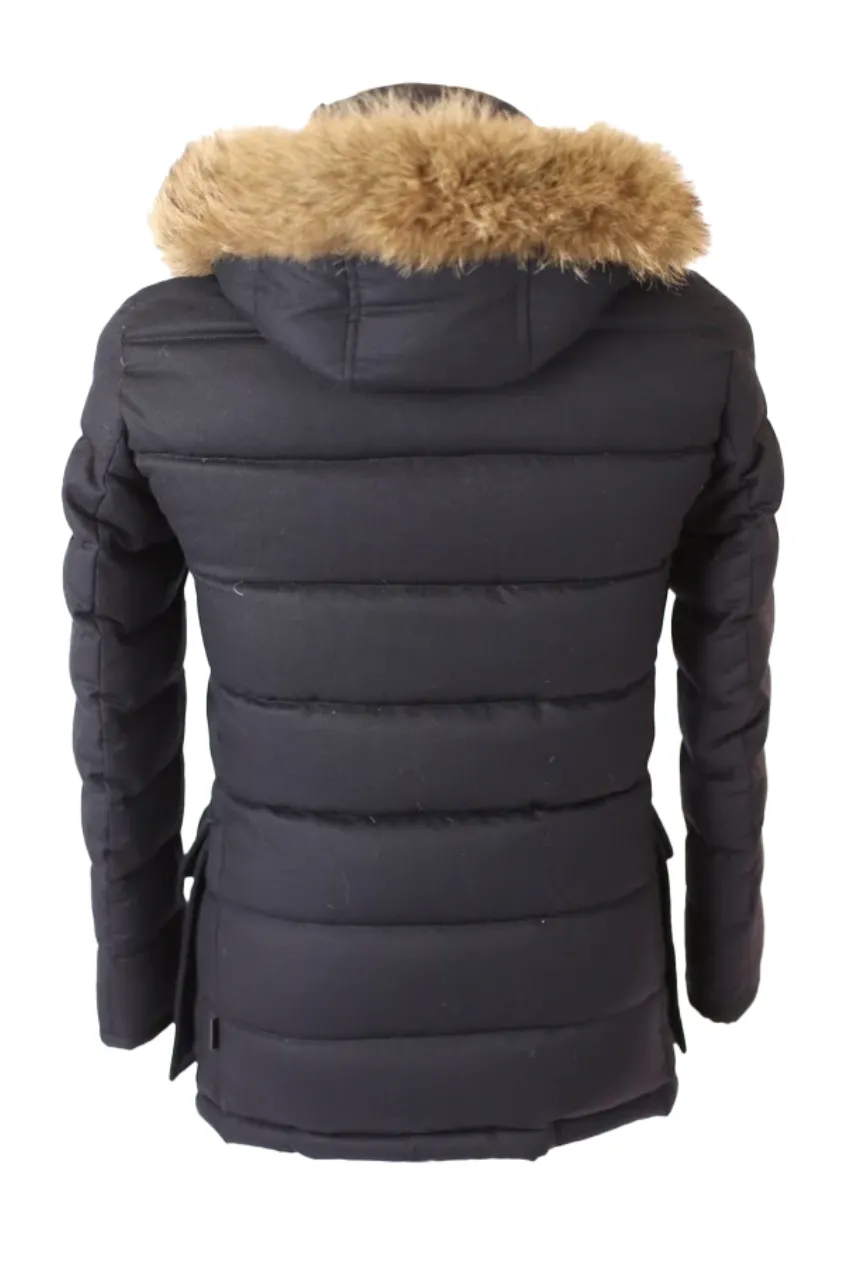 Wool Puffer Jacket W/ Fur Hood