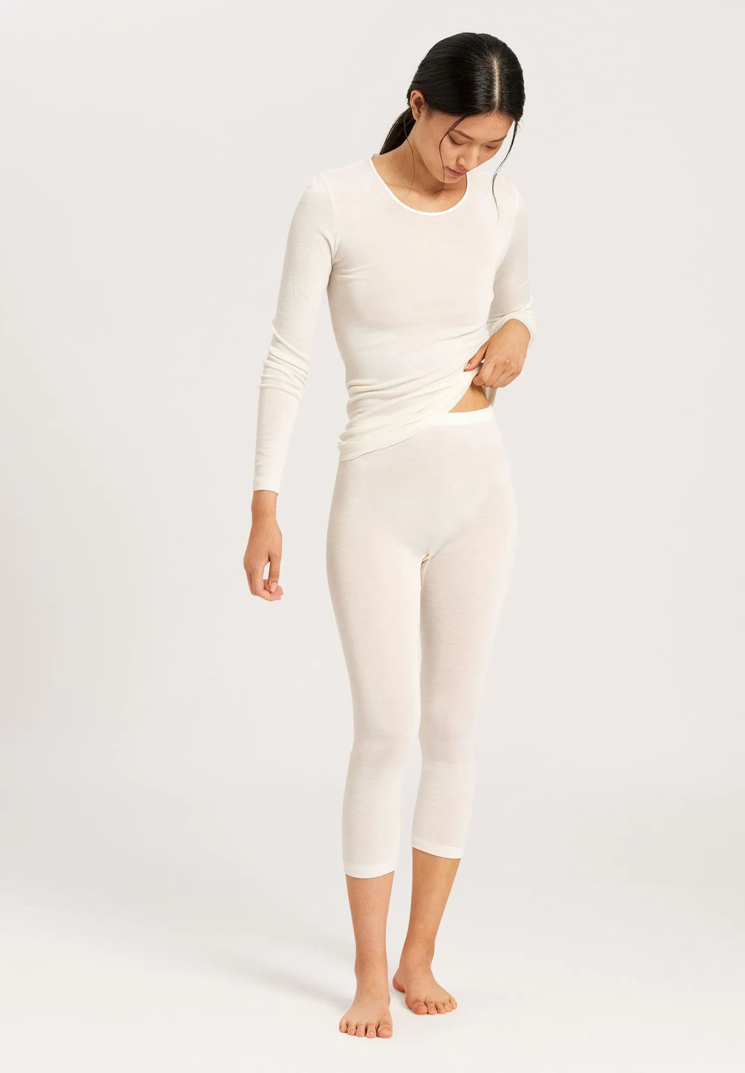 Woolen Silk W Wool and Silk Cropped Leggings | Cygne 71419-795